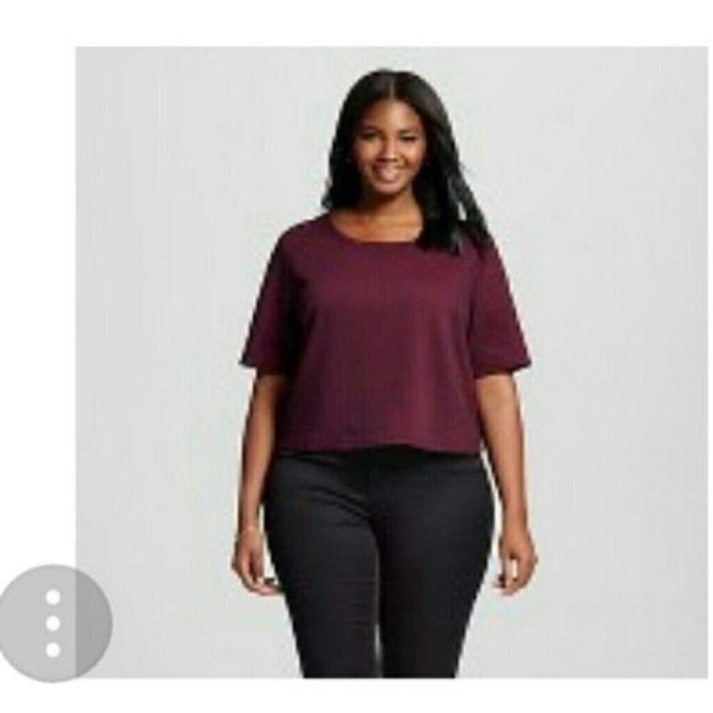 Ava & Viv Casual Short Sleeve Crop Top Black Magenta Womens XL